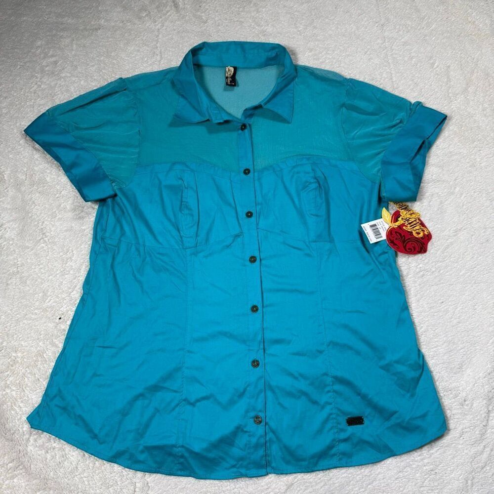 NWT Apple Bottoms Turquoise Button Up Top – 2000s Y2K Mall Glam Blouse
